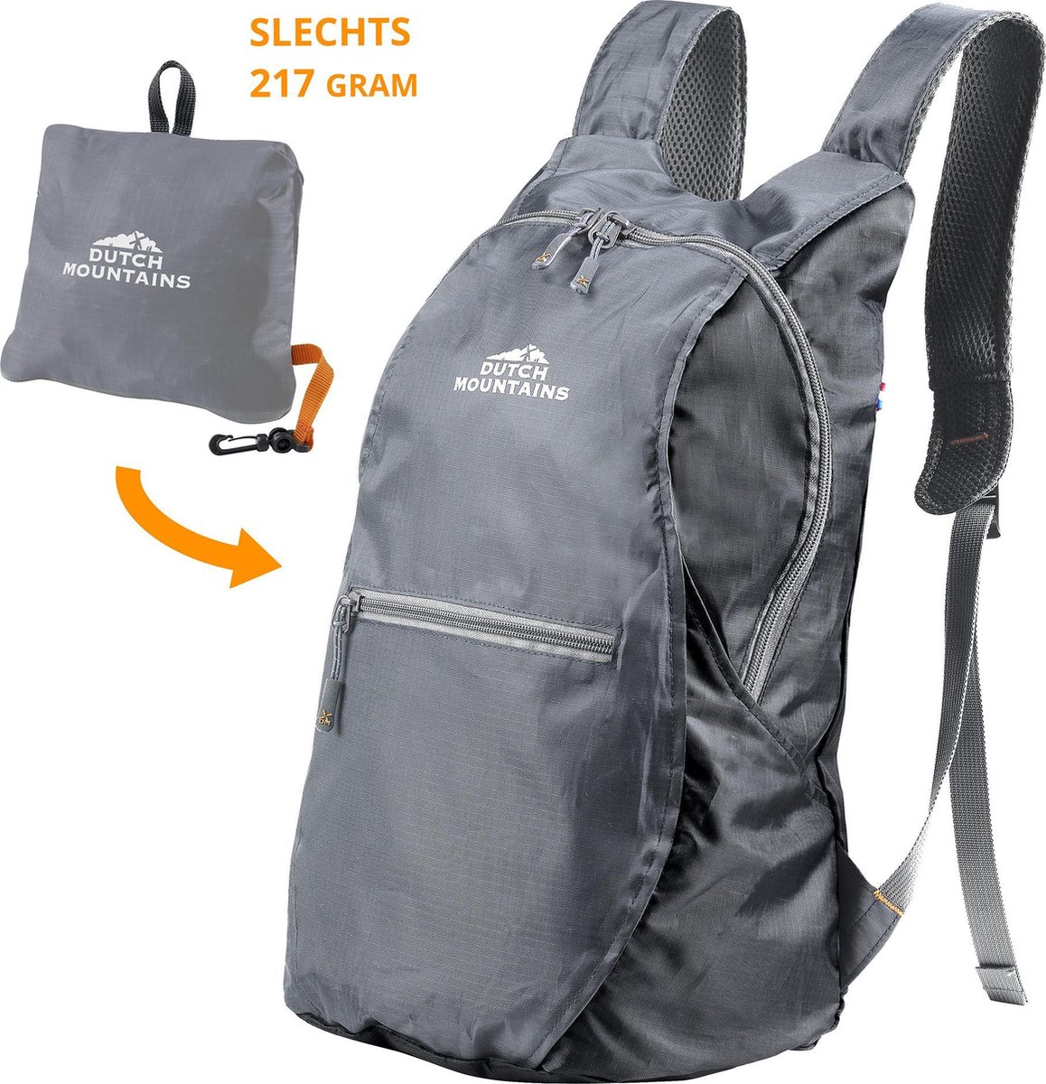 Dutch Mountains® ‘Linde’ | Opvouwbare Backpack | Daypack | Outdoor Rugzak | Superlicht | 2021 model | 15 Liter | Zwart