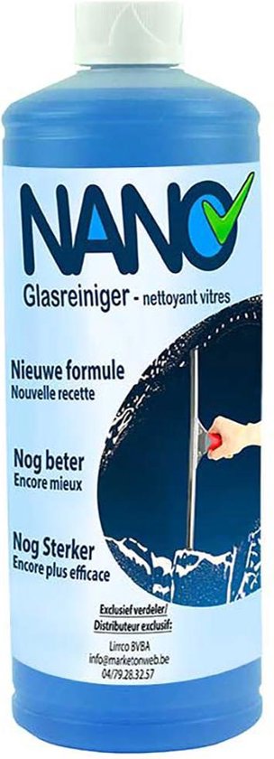 NANO - Glasreiniger - Op basis van alcohol - Voor alle soorten glas en spiegels - 1L