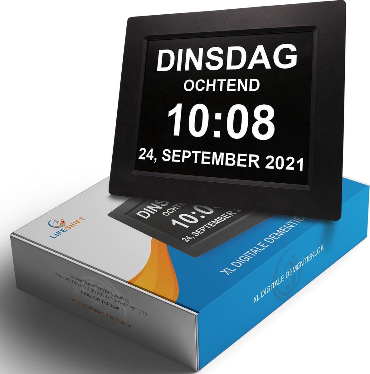 Digitale Dementieklok met XL beeldscherm - Kalenderklok met datum en dag - Alzheimer Klok - Seniorenklok - Zwart