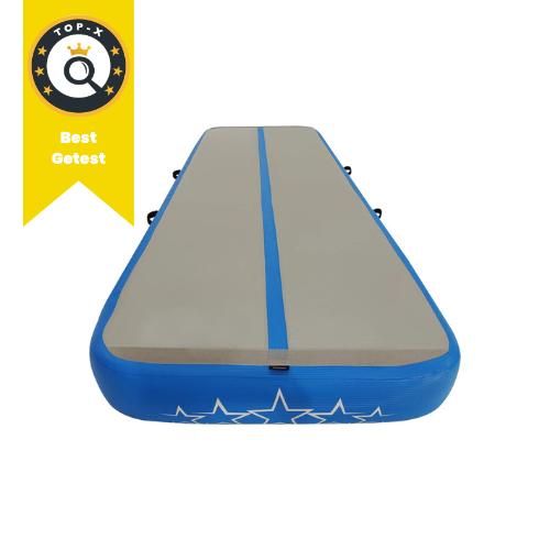 AirTrack PRO STAR Blauw - Waterdicht | 4 meter 20cm dik | Gymnastiek | Turnen | Turnmat | Opblaasbaar | INCL. Elektrische pomp
