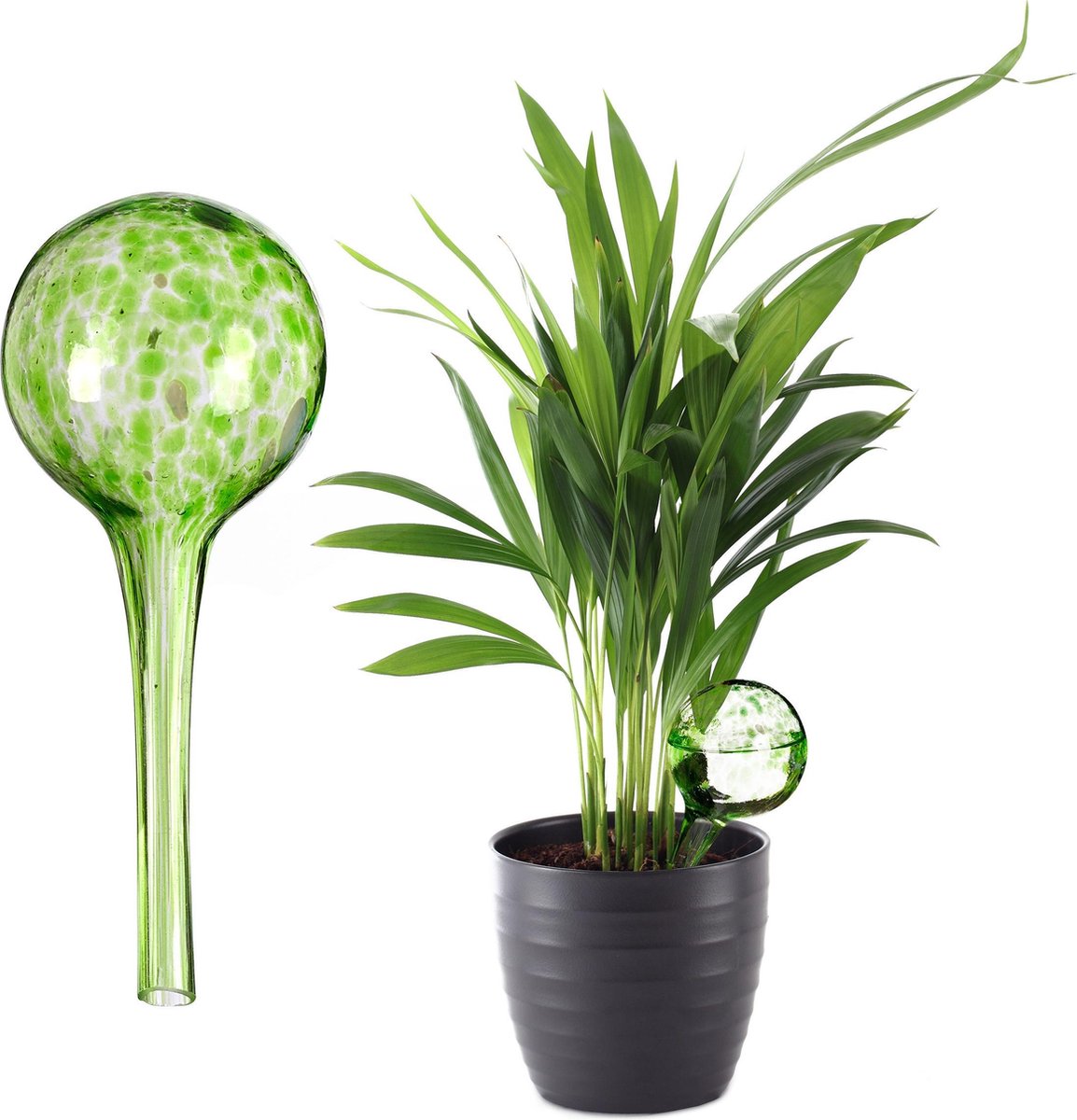 Relaxdays waterdruppelaar 2 stuks - glas - waterbollen voor planten - Ø 6 cm - gekleurd - groen
